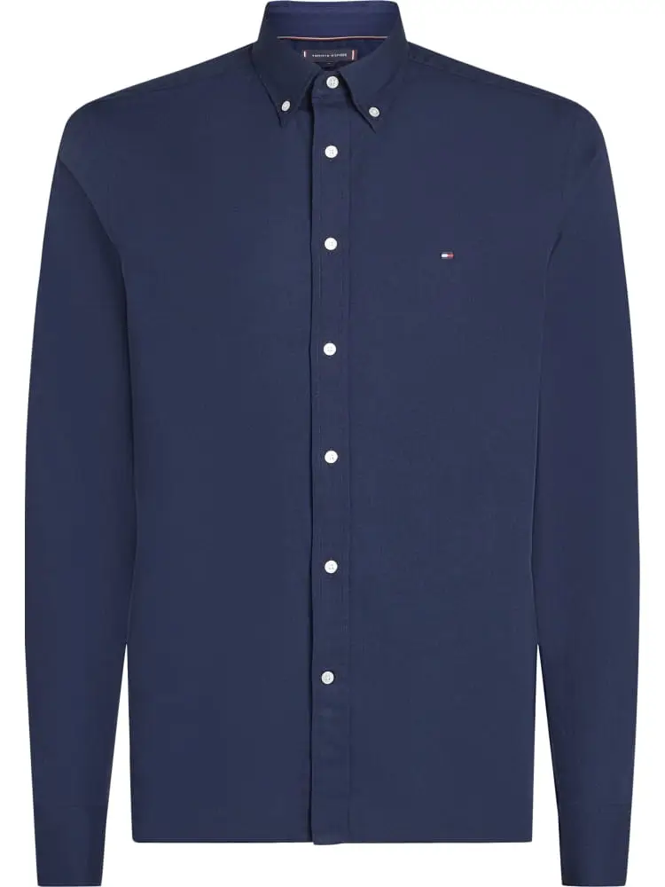 camicia botton down in cotone flex blu