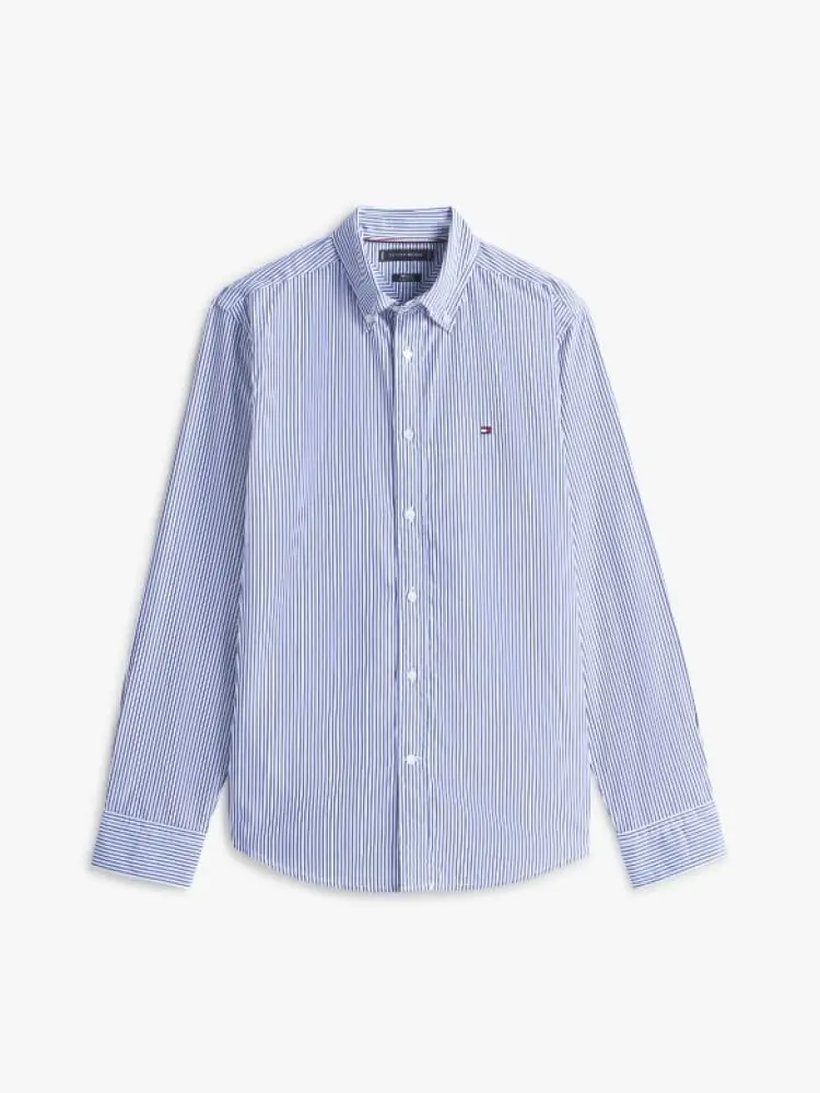 camicia botton down in cotone rigato bianco azzurro