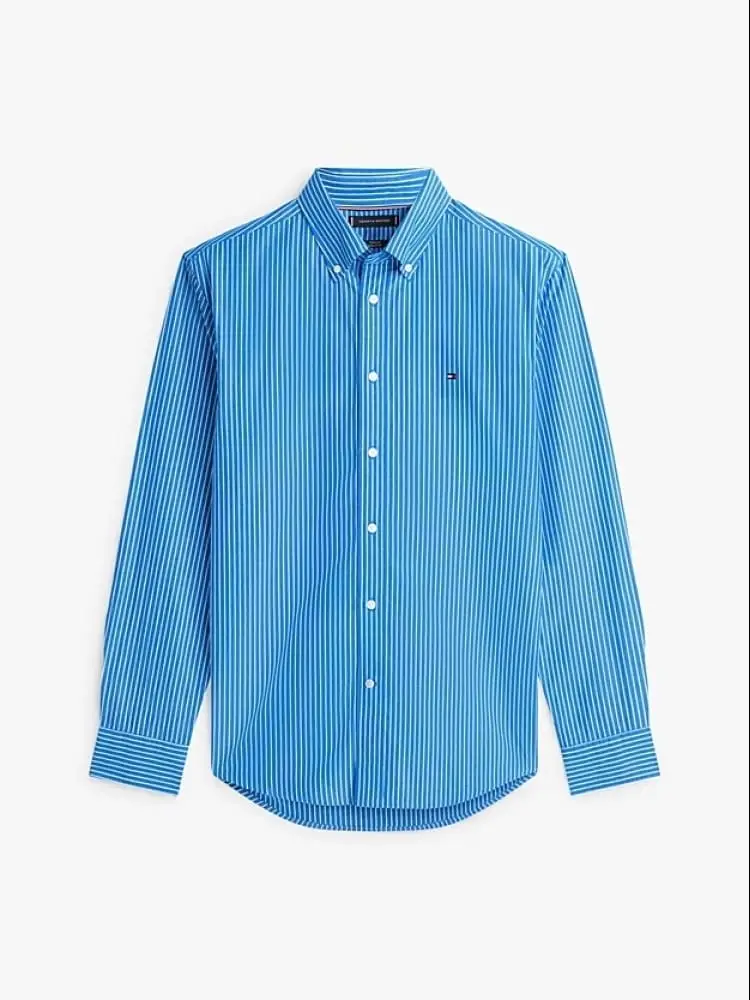 camicia botton down in cotone rigato blu chiaro con logo
