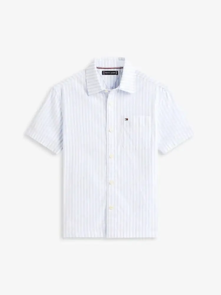 camicia celeste a righe bambino mini logo miniatura 2