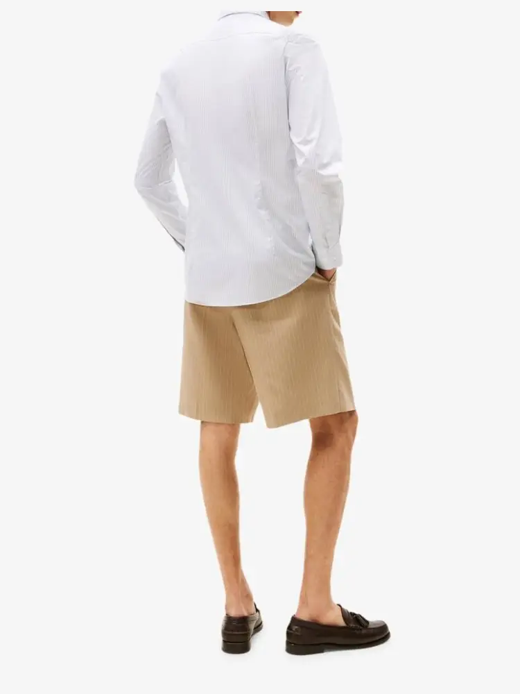 camicia celeste uomo a righe in popeline mini logo sul petto miniatura 3