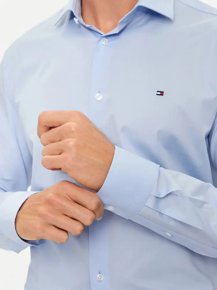 camicia celeste uomo in popeline di cotone mini logo sul petto miniatura 3