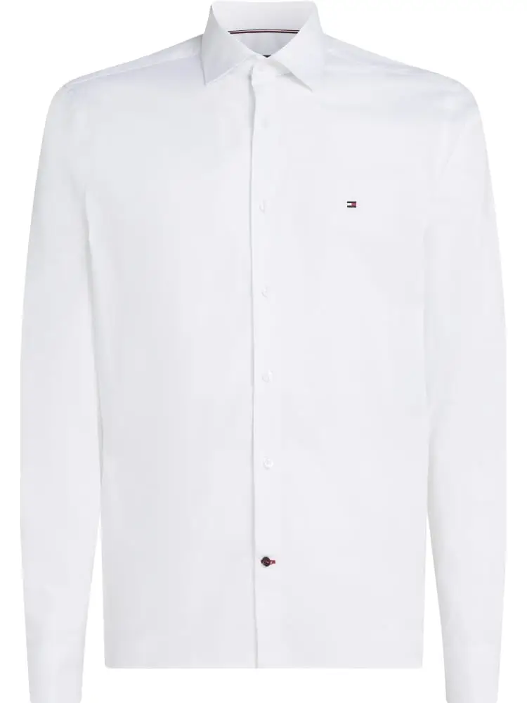 camicia collo francese in popeline di cotone flex bianco