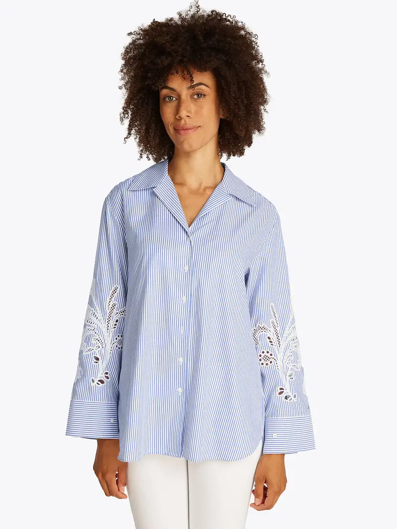 Camicia da donna blu / bianco miniatura 2