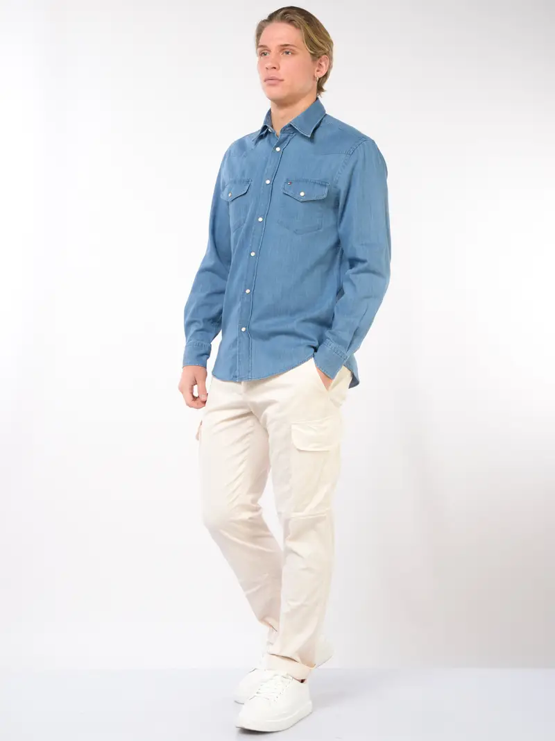 camicia da uomo Tommy Hilfiger in denim con tasche Blu miniatura 2