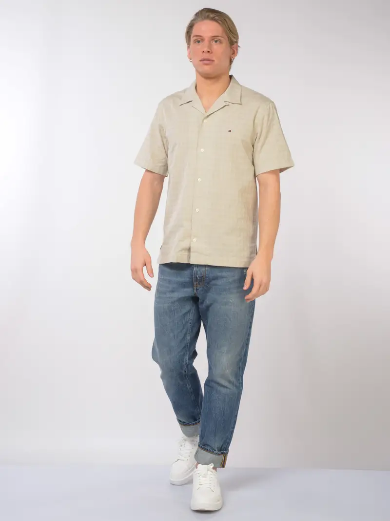 camicia da uomo Tommy Hilfiger manica corta micro fantasia BEIGE miniatura 2