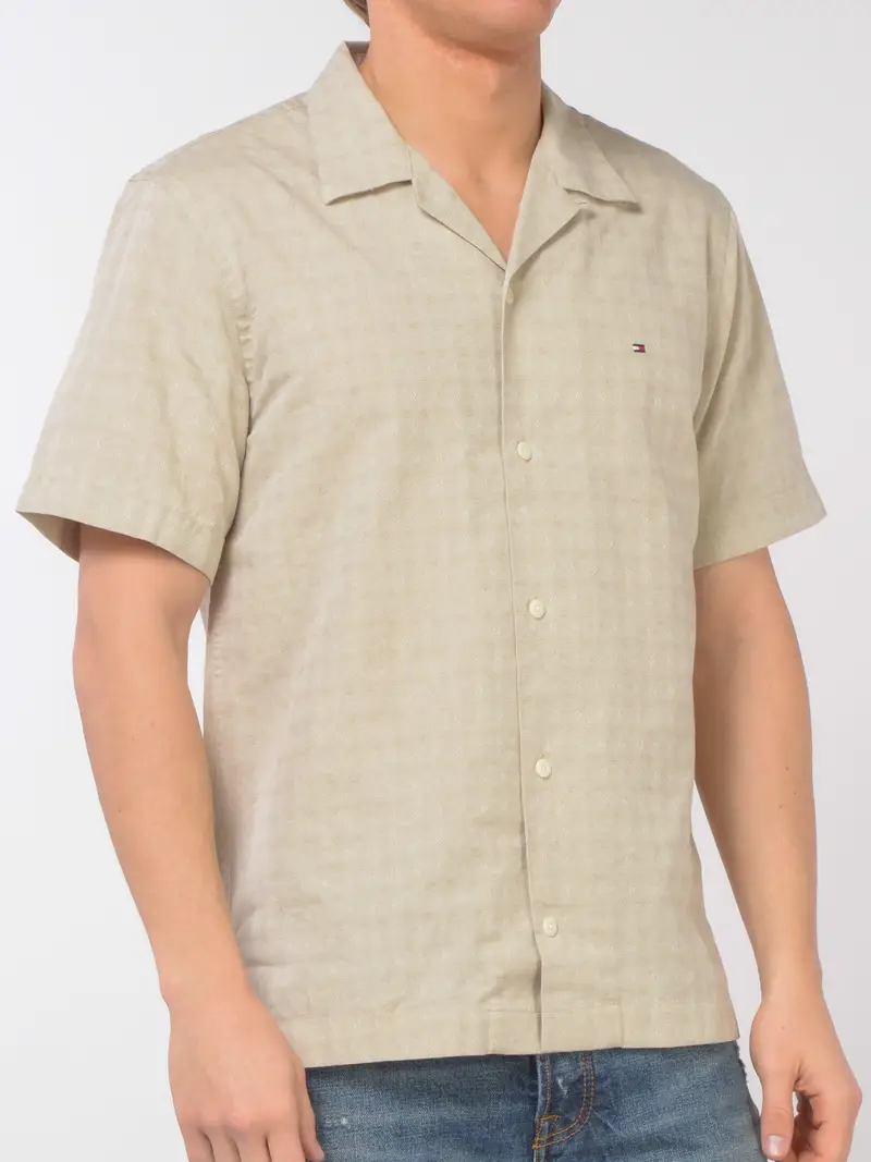 camicia da uomo Tommy Hilfiger manica corta micro fantasia BEIGE