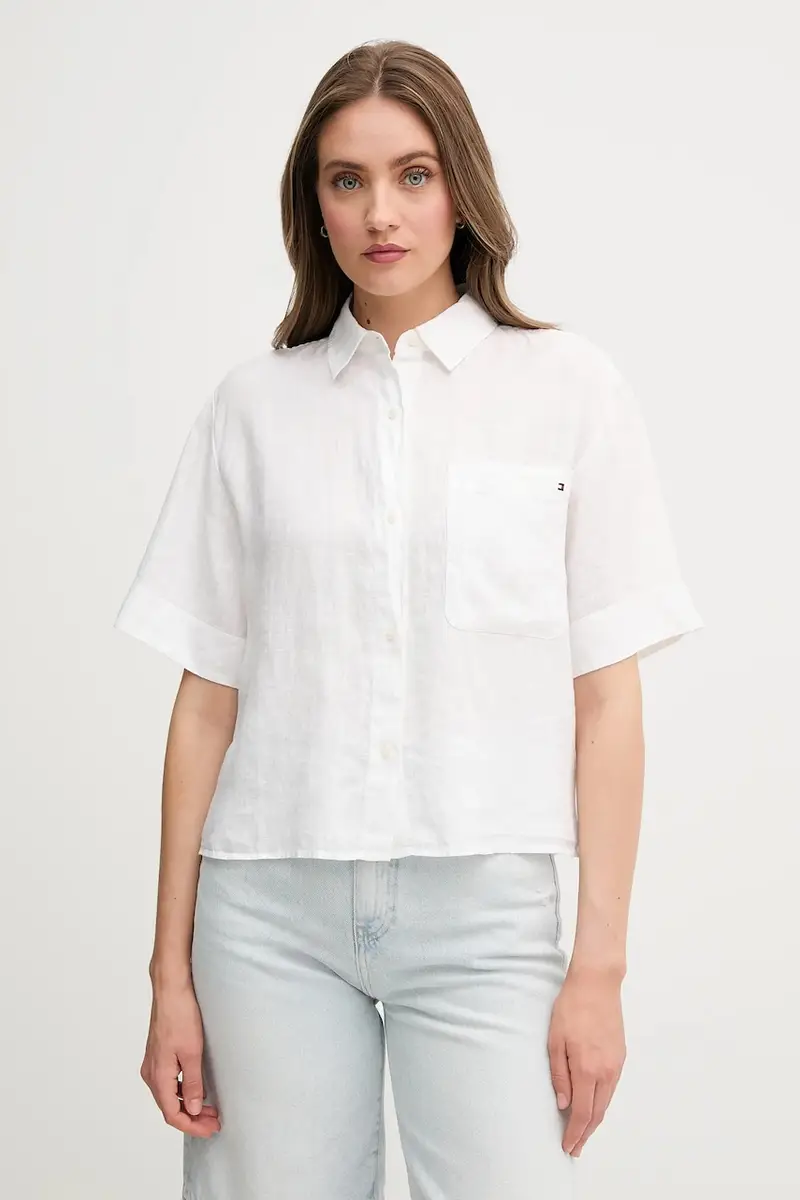 camicia di lino colore beige WW0WW44720