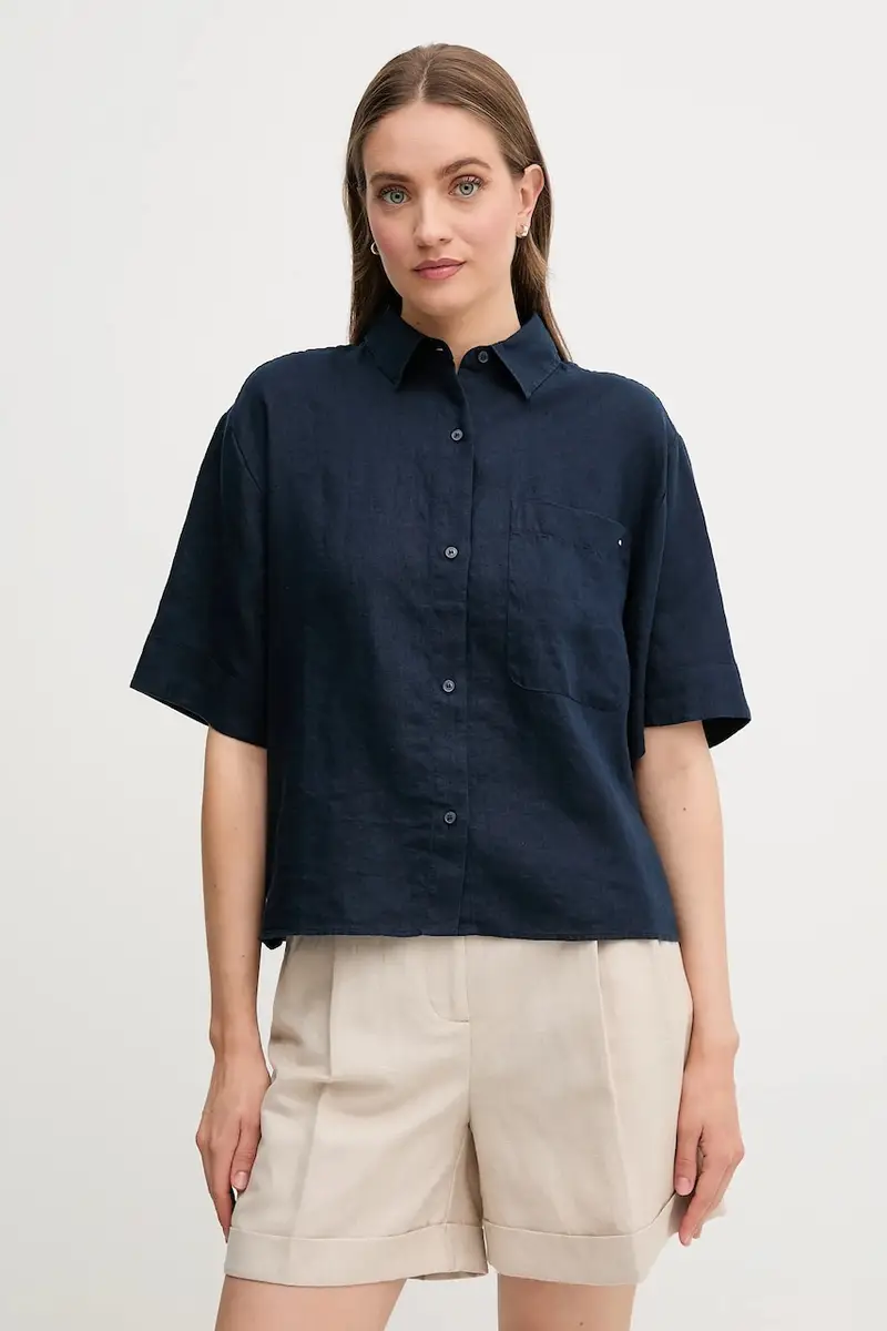 camicia di lino colore blu navy WW0WW44720