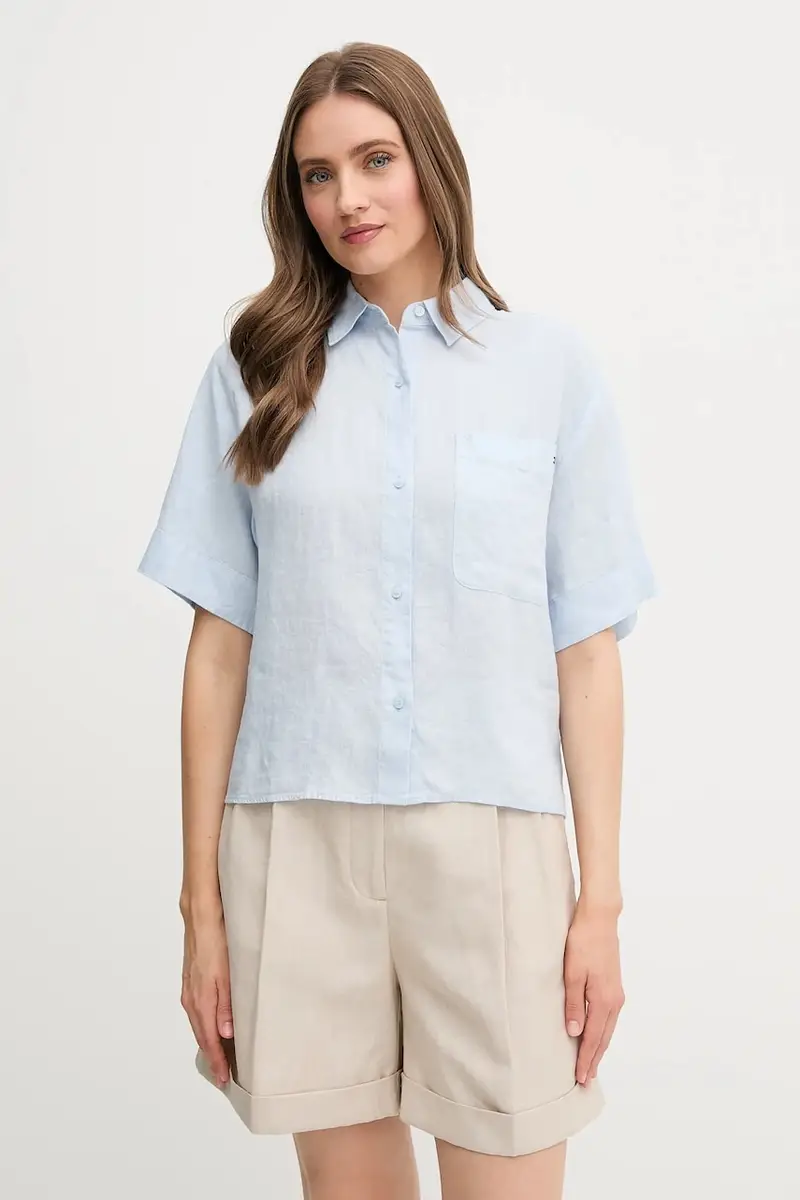 camicia di lino colore blu WW0WW44720