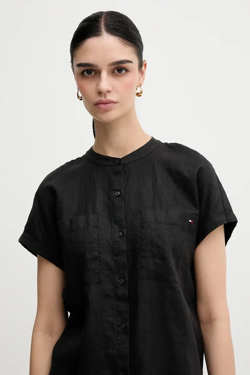camicia di lino colore nero WW0WW44715 miniatura 4