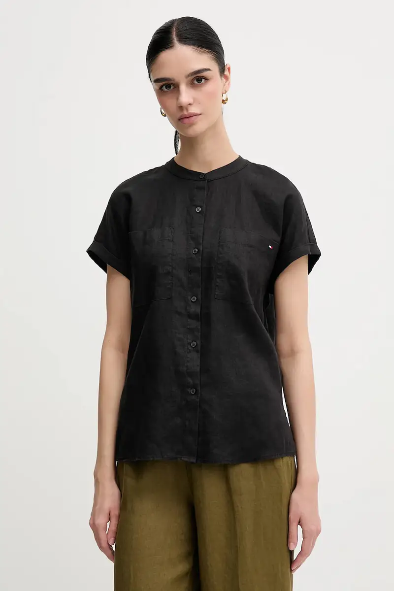 camicia di lino colore nero WW0WW44715