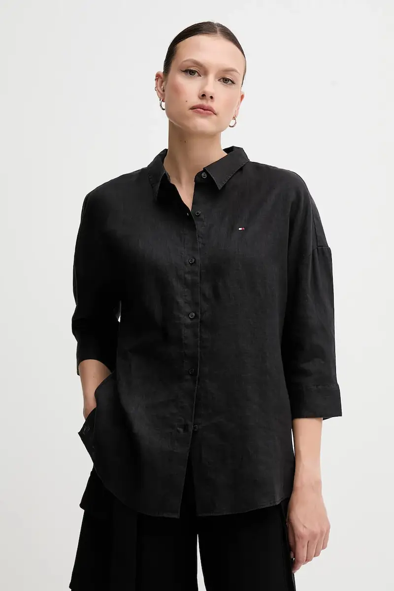 camicia di lino colore nero WW0WW46169