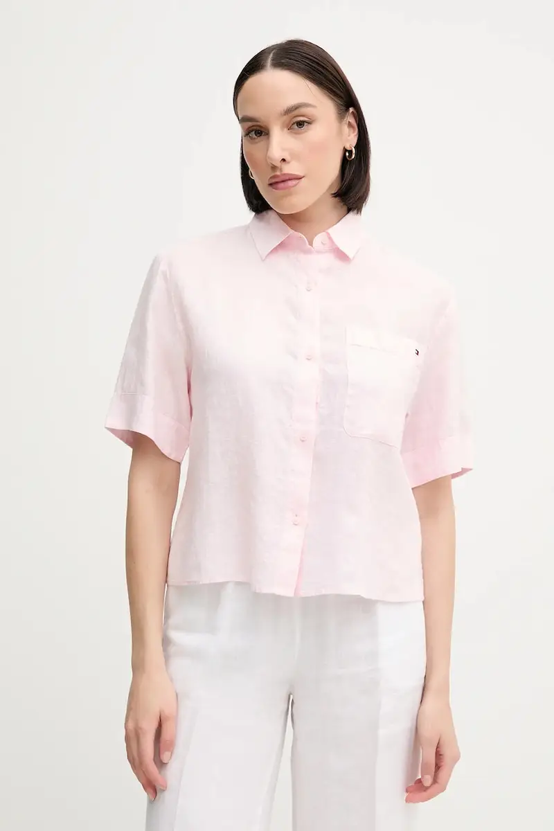 camicia di lino colore rosa WW0WW44720