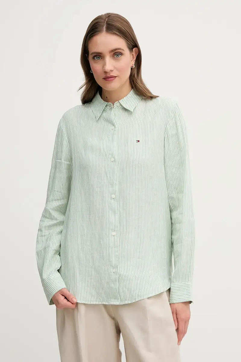 camicia di lino colore verde WW0WW44679
