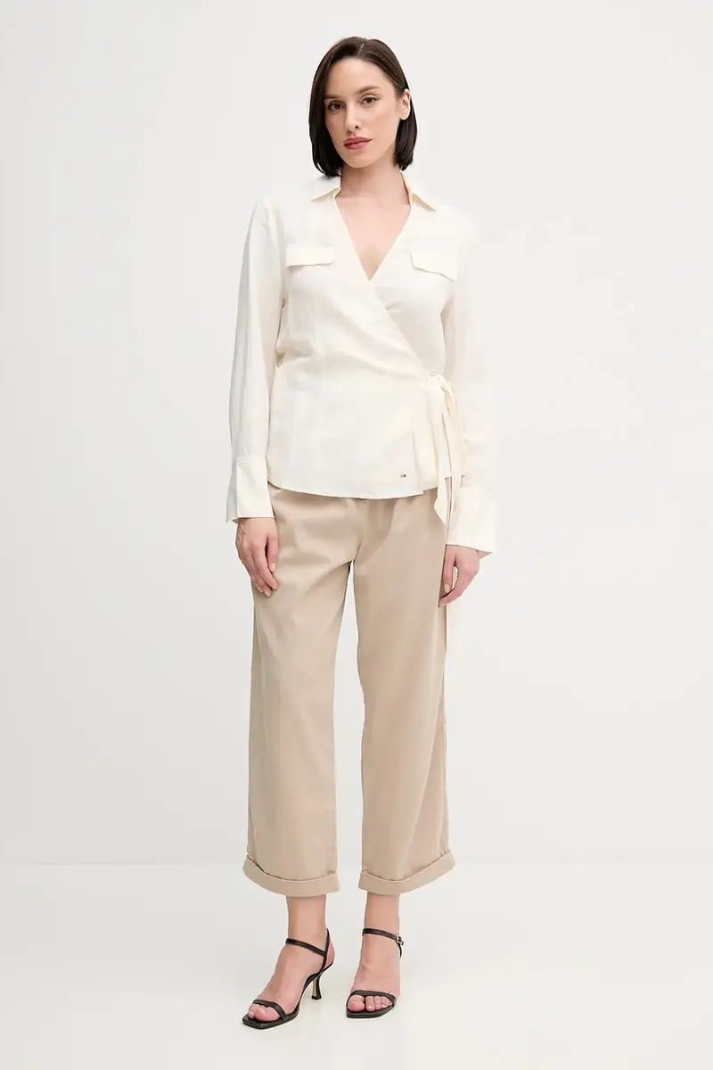 camicia di lino donna colore beige WW0WW44697 miniatura 2