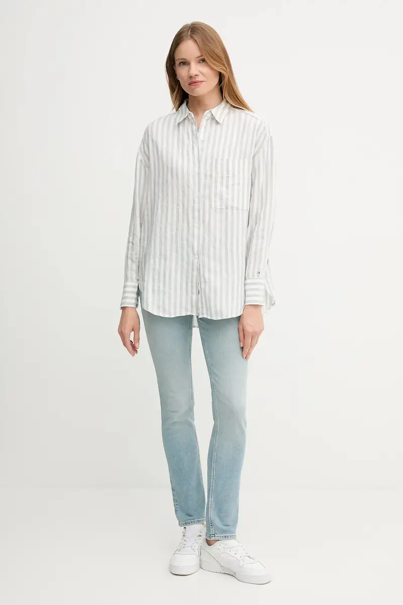 camicia di lino donna colore bianco WW0WW46509 miniatura 2