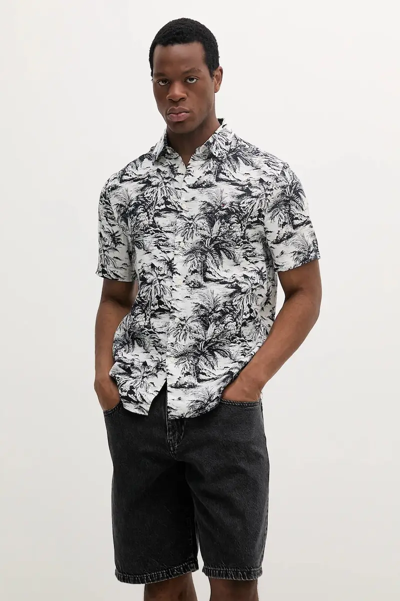 camicia di lino uomo colore blu navy MW0MW38587