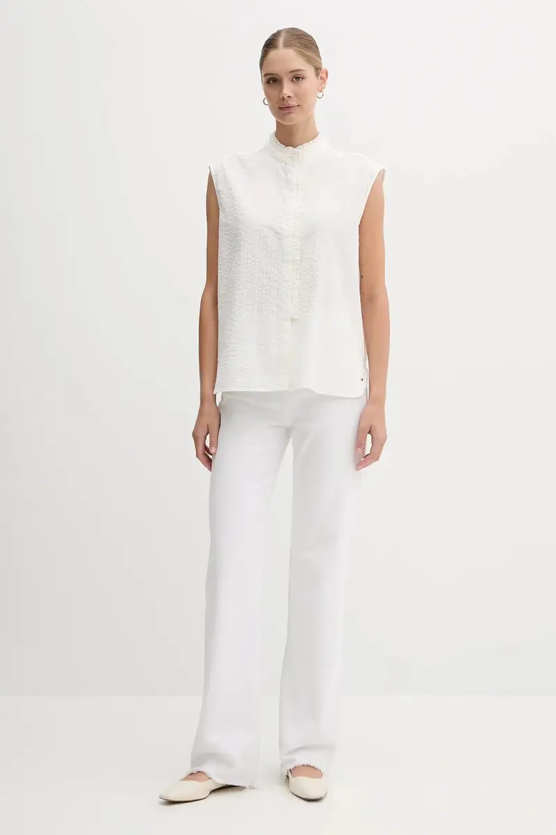 camicia in cotone donna colore beige WW0WW46805 miniatura 2