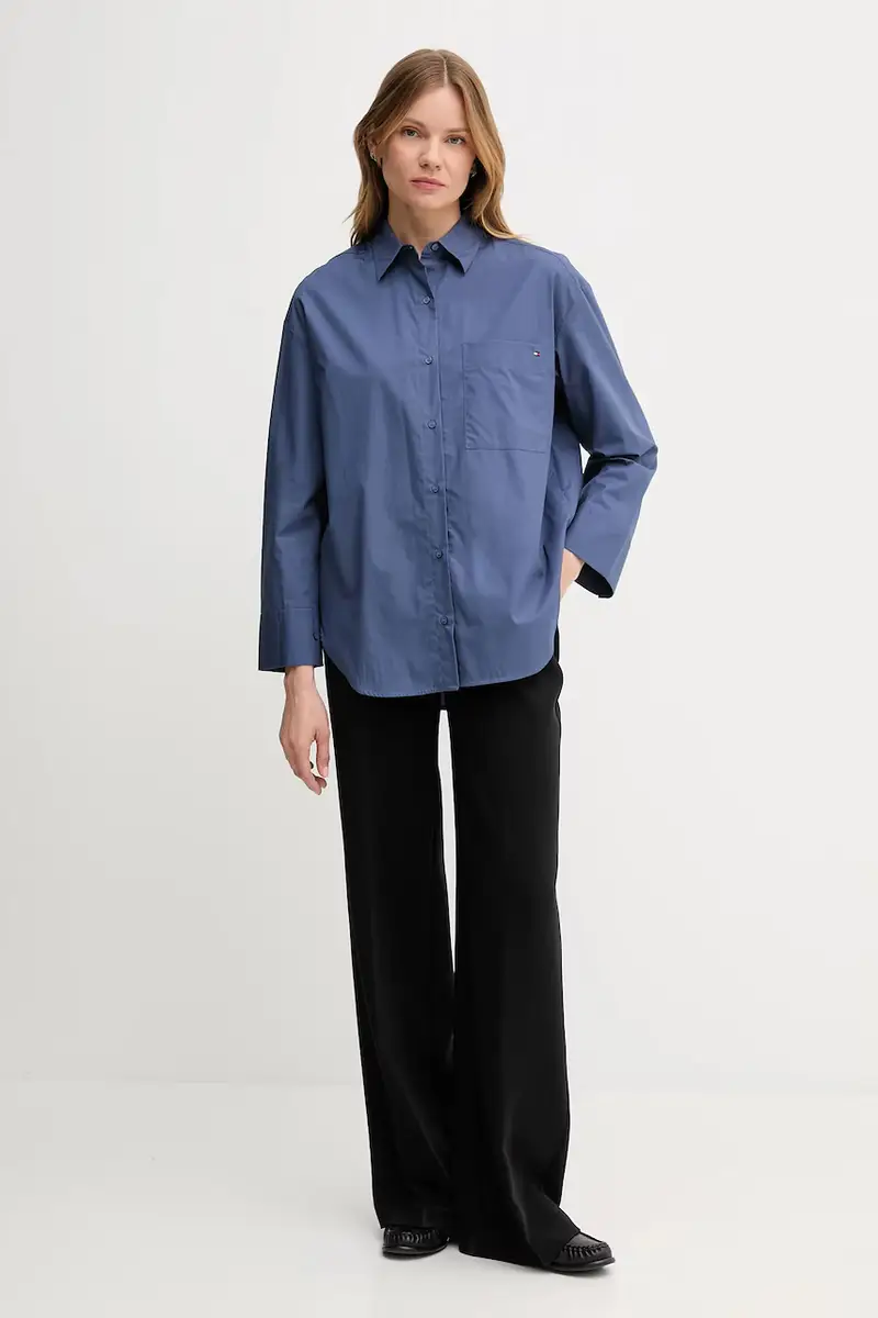 camicia in cotone donna colore blu navy WW0WW45892 miniatura 2