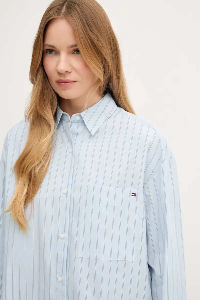 camicia in cotone donna colore blu WW0WW45892 miniatura 4