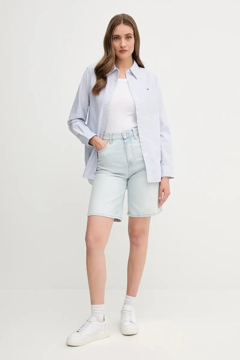 camicia in cotone donna colore blu WW0WW46111 miniatura 2