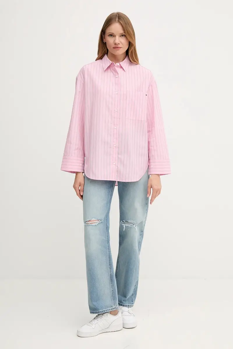 camicia in cotone donna colore rosa WW0WW45892 miniatura 2