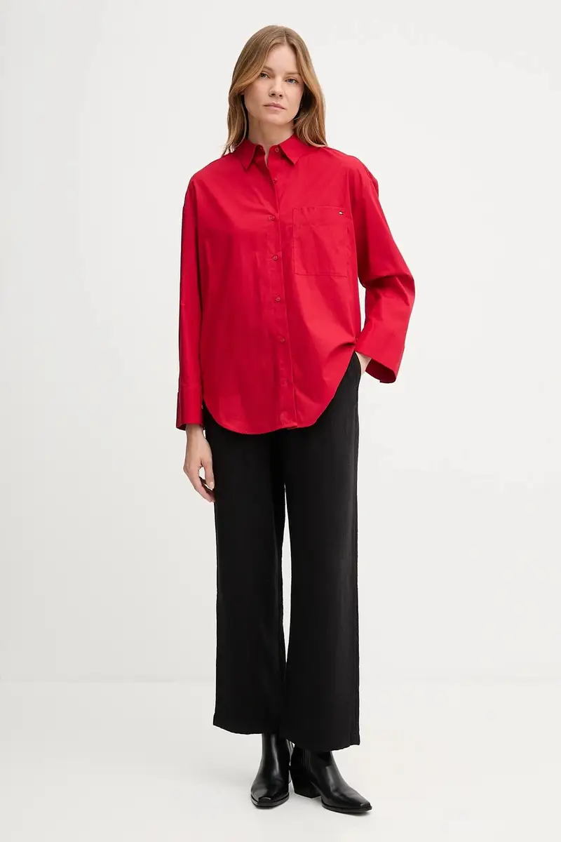 camicia in cotone donna colore rosso WW0WW45892 miniatura 2