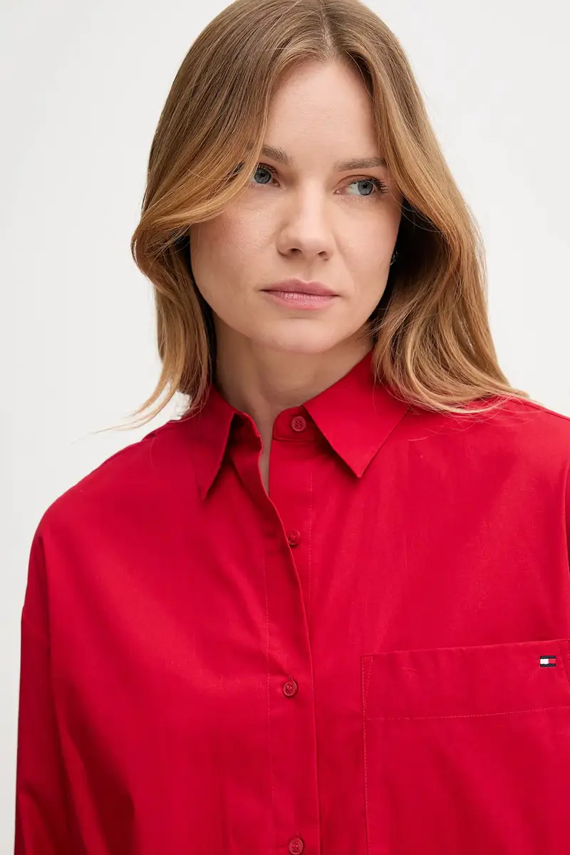 camicia in cotone donna colore rosso WW0WW45892 miniatura 4