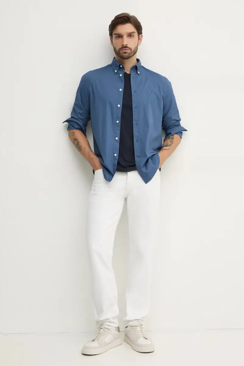 camicia in cotone uomo colore blu MW0MW37550 miniatura 3