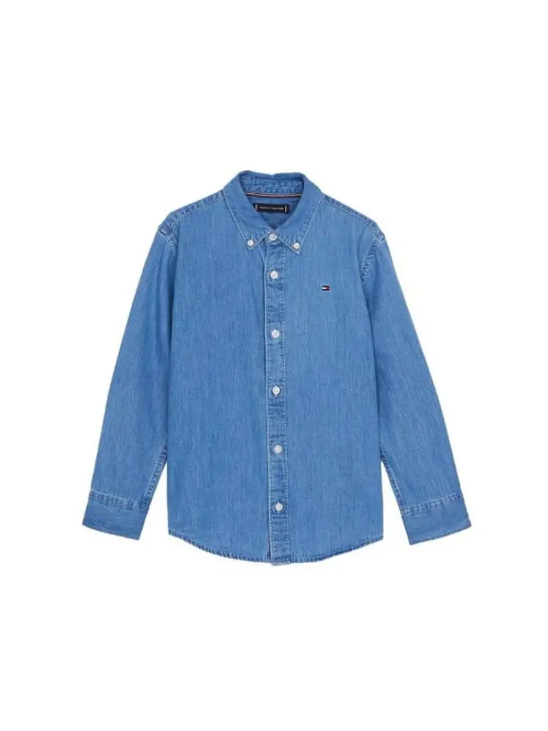 Tommy Hilfiger camicia in denim bambino in cotone micro logo sul petto