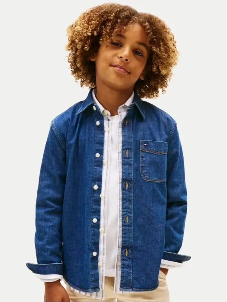 camicia in denim bambino mini logo