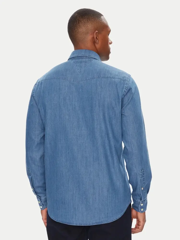 camicia in denim uomo in cotone logo ricamato sul petto miniatura 2