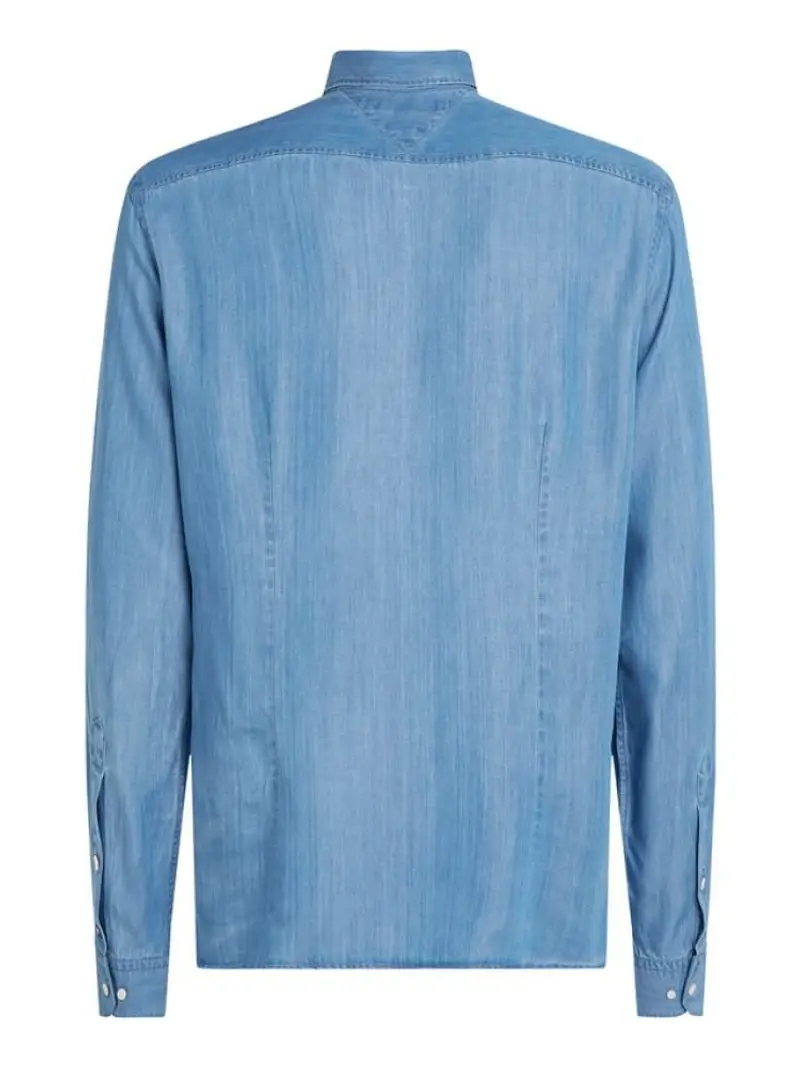 Tommy Hilfiger camicia in denim uomo in cotone micro logo sul petto miniatura 2