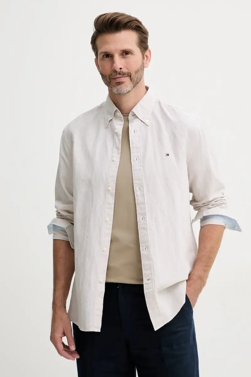 camicia in lino misto colore beige MW0MW40704