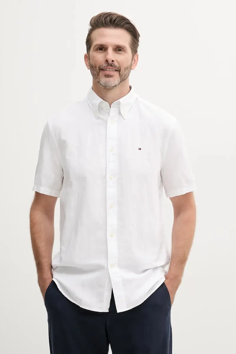 camicia in lino misto colore bianco MW0MW40703