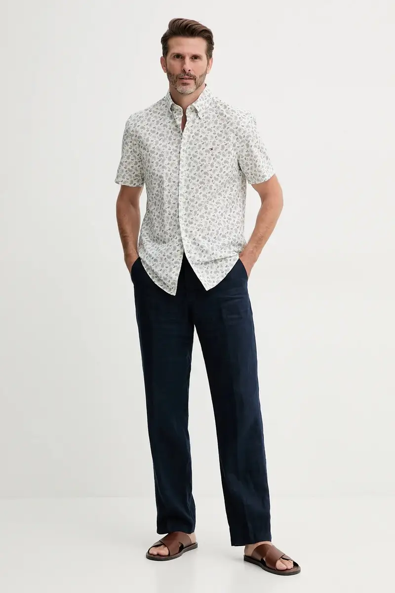 camicia in lino misto uomo colore bianco MW0MW38566 Beige miniatura 2