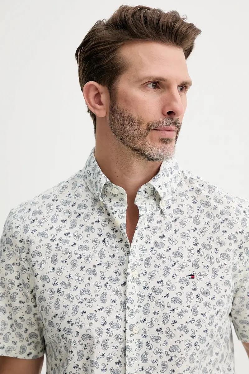 camicia in lino misto uomo colore bianco MW0MW38566 Beige miniatura 4