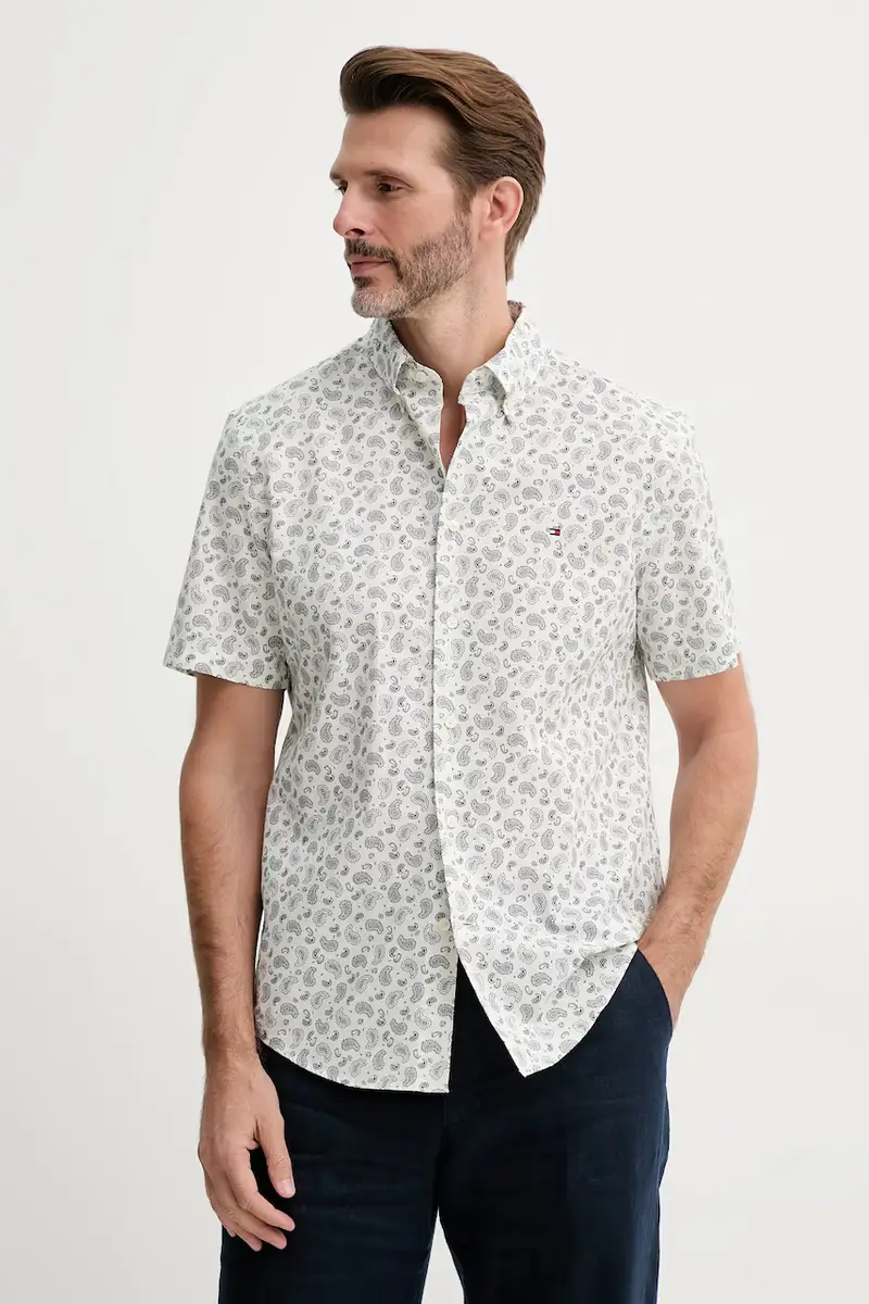 camicia in lino misto uomo colore bianco MW0MW38566 Beige