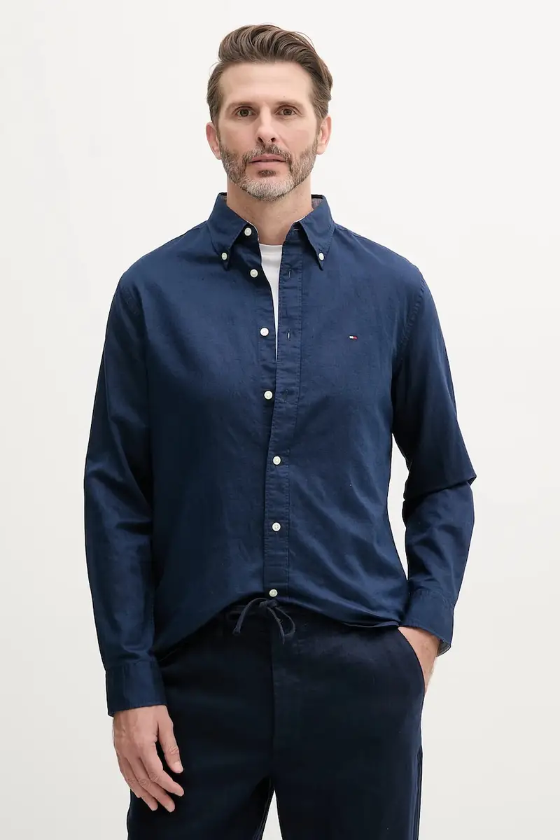 camicia in lino misto uomo colore blu navy MW0MW40702