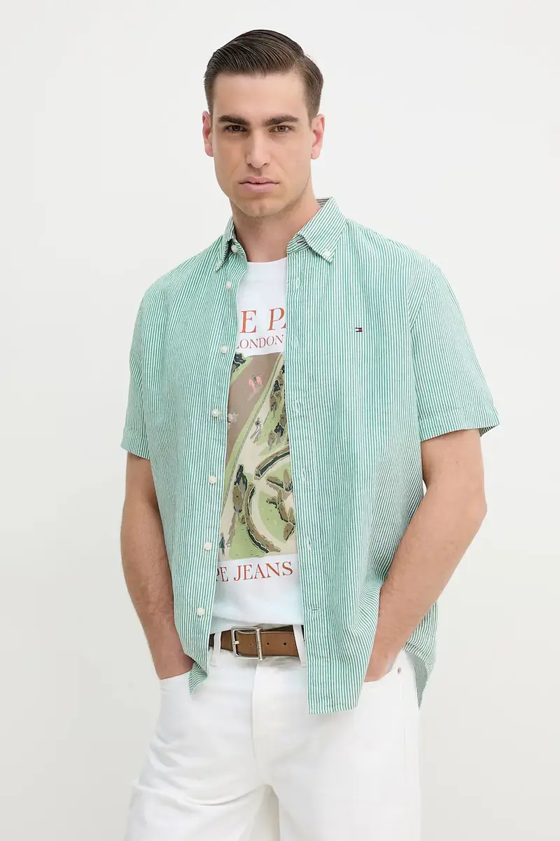 camicia in lino misto uomo colore verde MW0MW39155