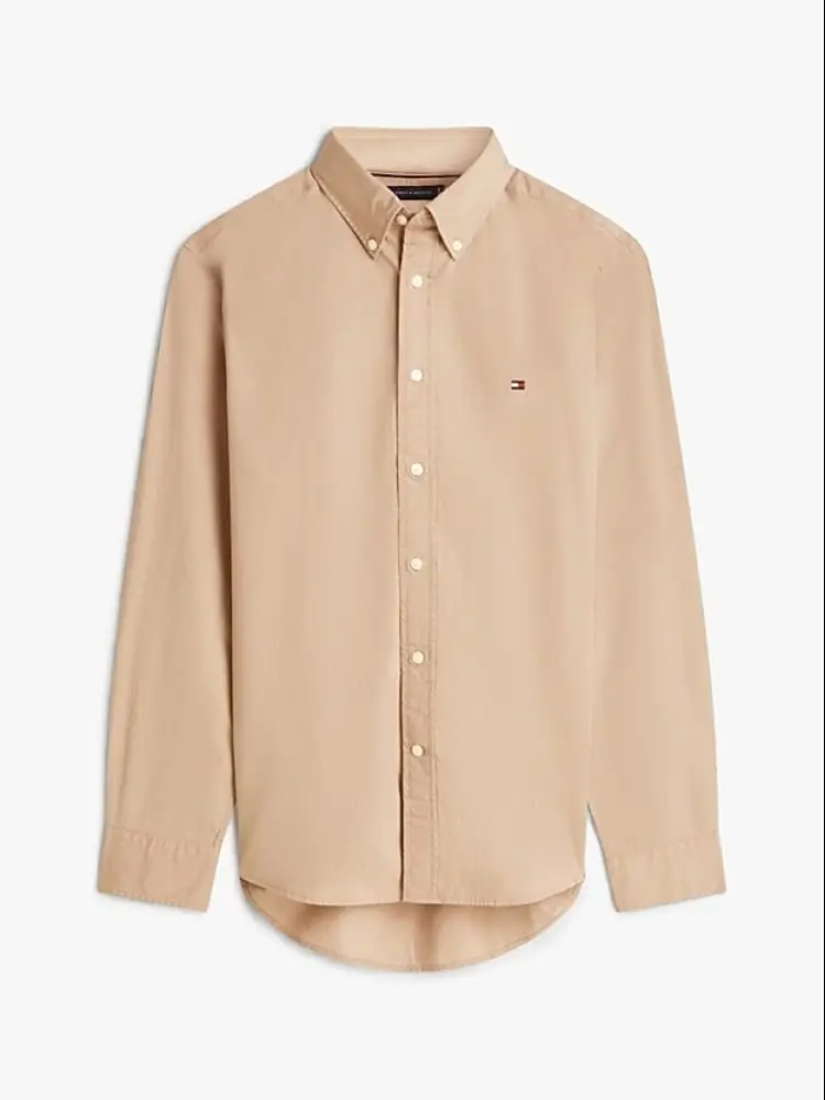 camicia in popeline di cotone beige con logo