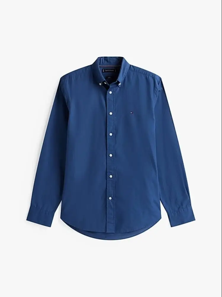 camicia in popeline di cotone blu chiaro con logo
