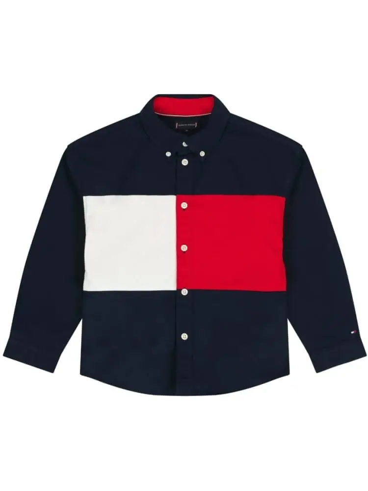 camicia kids/junior blu con stampa logo frontale