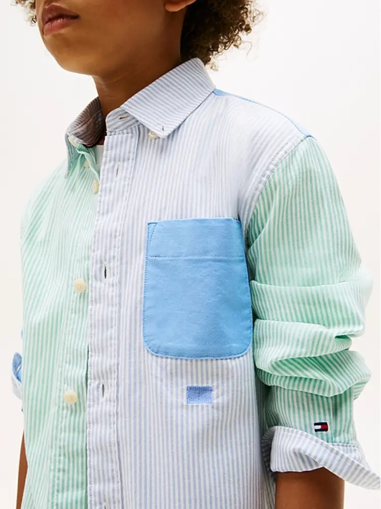 camicia multicolor bambino a righe logo sul braccio miniatura 3