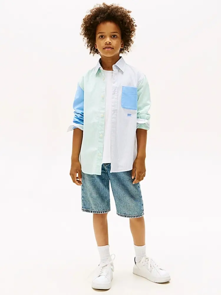 camicia multicolor bambino a righe logo sul braccio