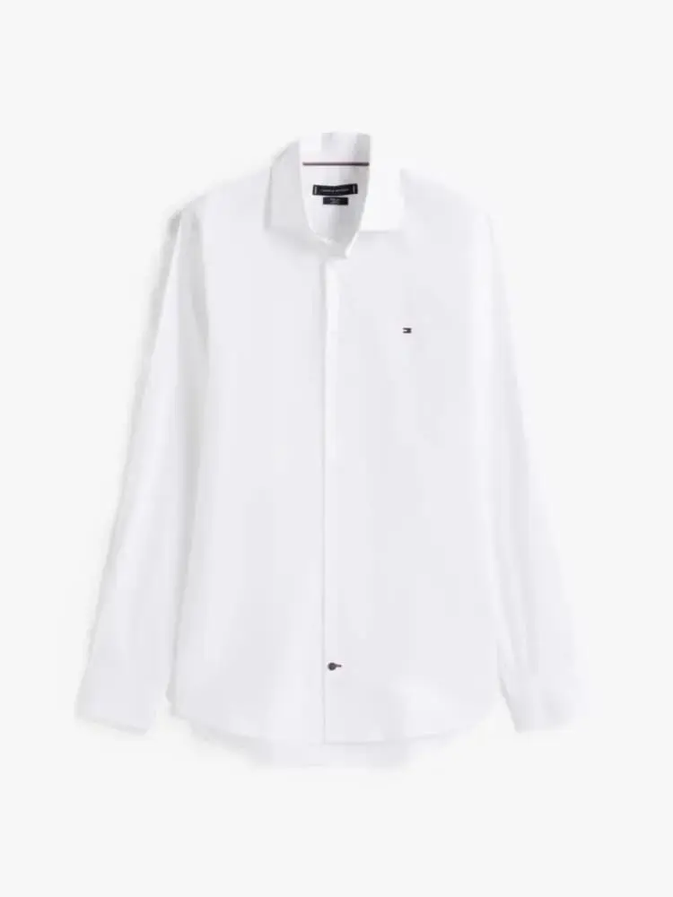 camicia uomo in popeline di cotone strech bianco con logo