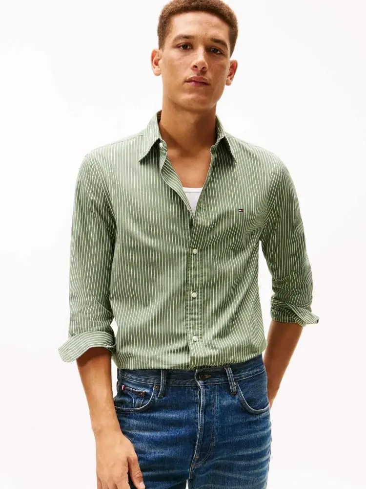 camicia verde uomo a righe mini logo