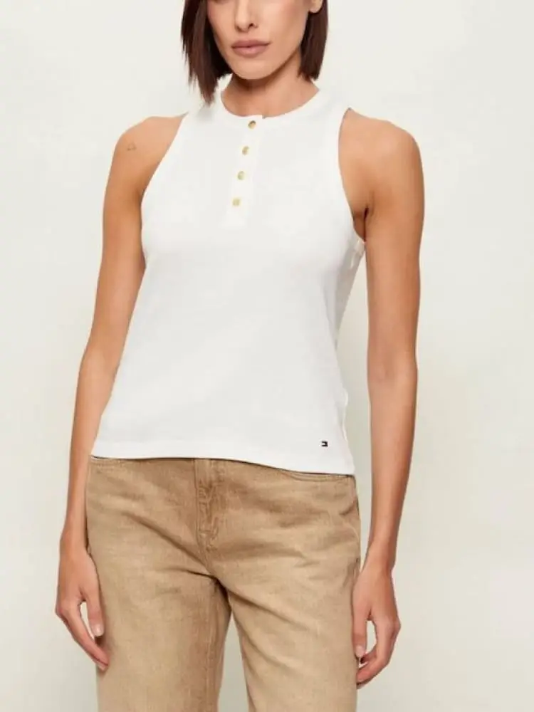 canotta ecru donna mini logo sul fondo