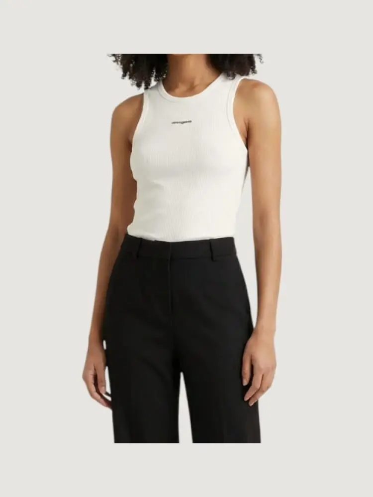 canottiera bianca girocollo con logo